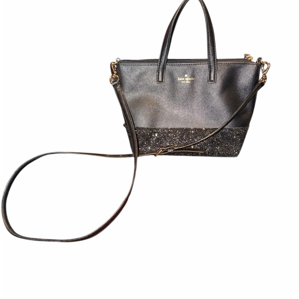 kate spade Black Glitter Leather Crossbody Tote EUC